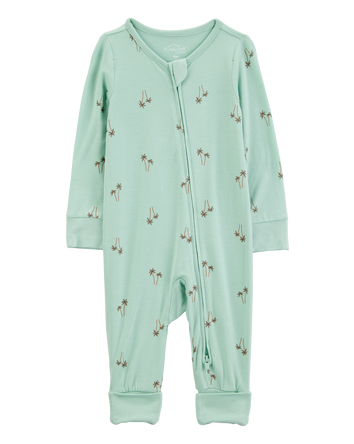 Baby Boy Palm Tree Print 2-Way Zip PurelySoft Convertible Foot Sleep & Play Pajamas - Mint, 