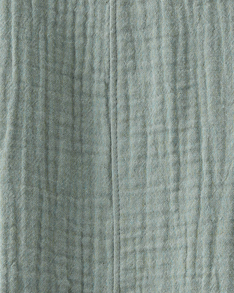 Toddler Organic Cotton Gauze Shortalls in Green, image 4 of 5 slides