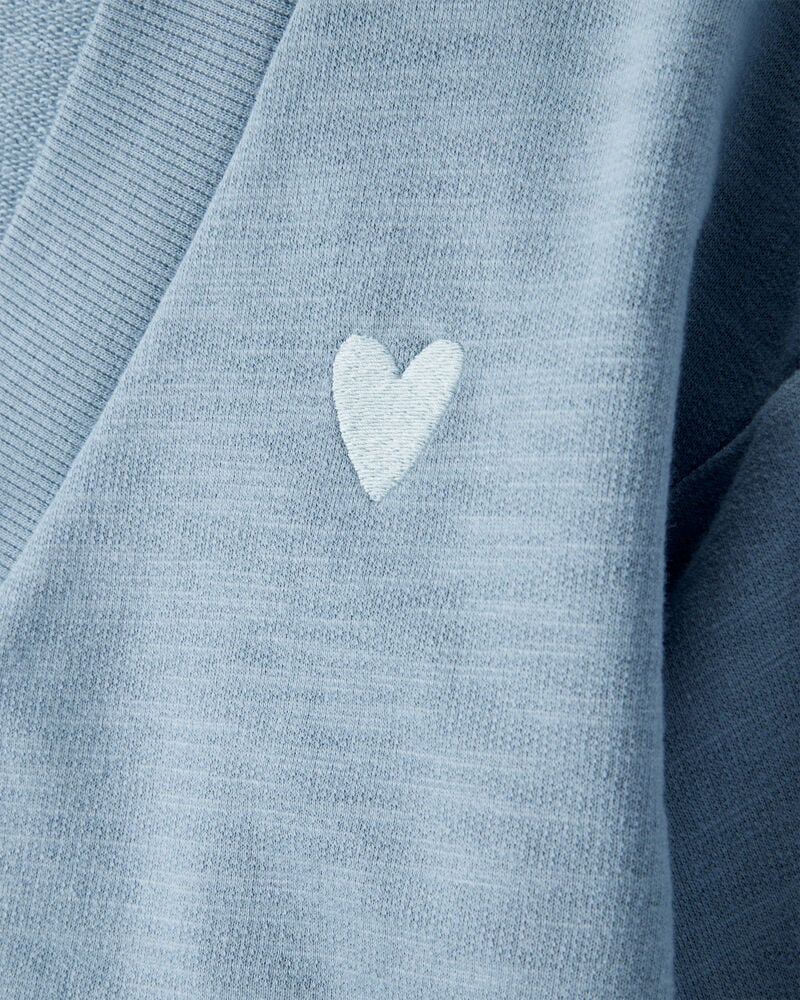 Toddler Girl Heart Cotton Long-Sleeve Cardigan Sweater - Blue, image 2 of 4 slides