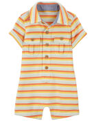 Baby Striped Button-Front Romper, image 1 of 3 slides