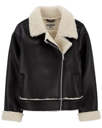 Kid Faux Leather and Sherpa Jacket, 