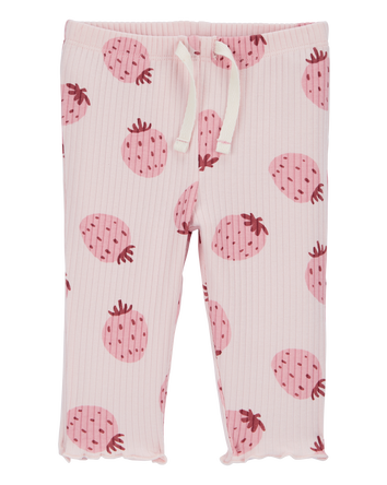 Baby Strawberry Pull-On Ribbed Pants, 