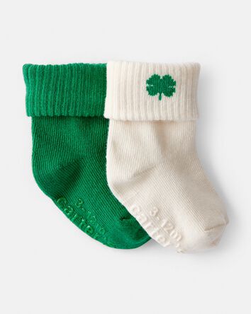 Baby 2-Pack St. Patrick's Day Shamrock Ankle Socks - Green/White, 