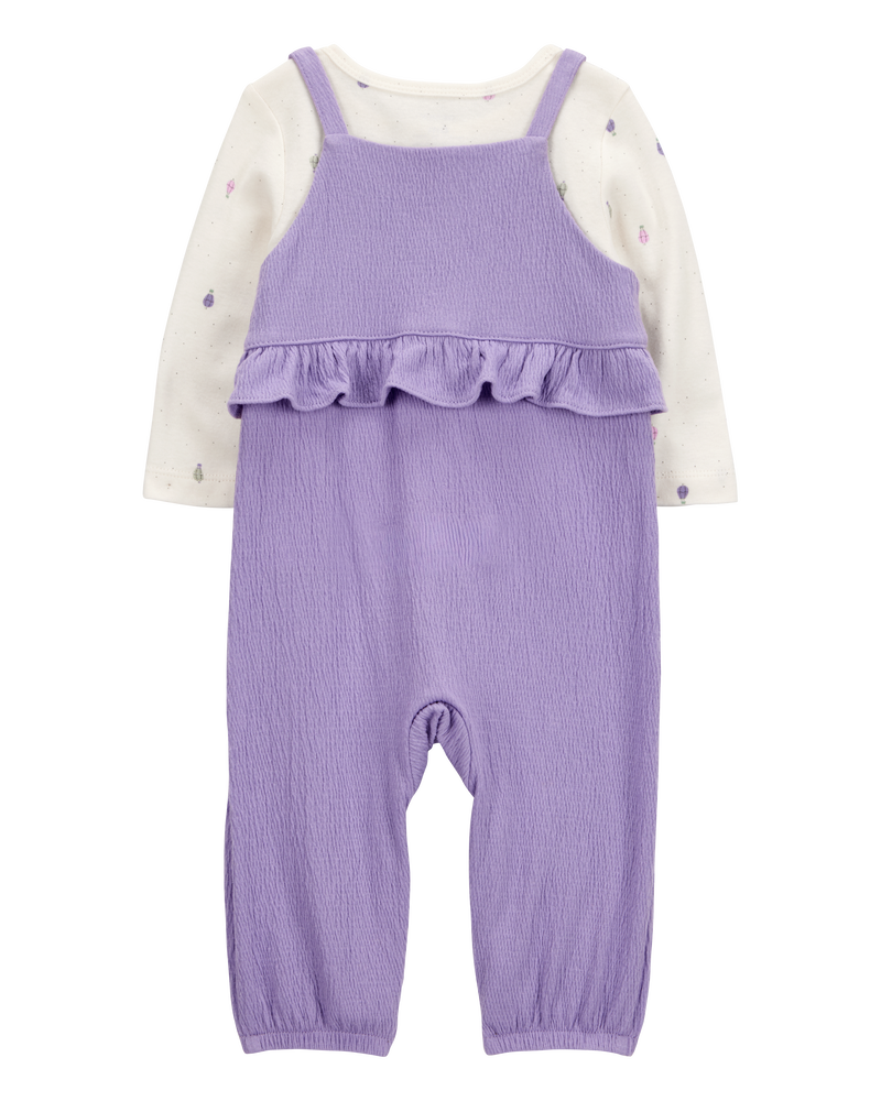 Baby 2-Piece Long-Sleeve Tee & Coverall Set - Purple, image 2 of 6 slides