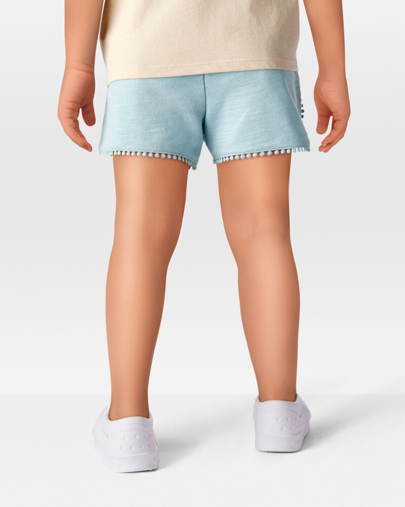Toddler 2-Piece Floral Ribbed Tank Top & Pom Pom Dolphin Shorts Set - Turquoise, image 7 of 7 slides