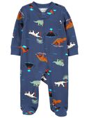 Navy - Baby Dinosaurs 2-Way Zip Cotton Sleep & Play Pajamas