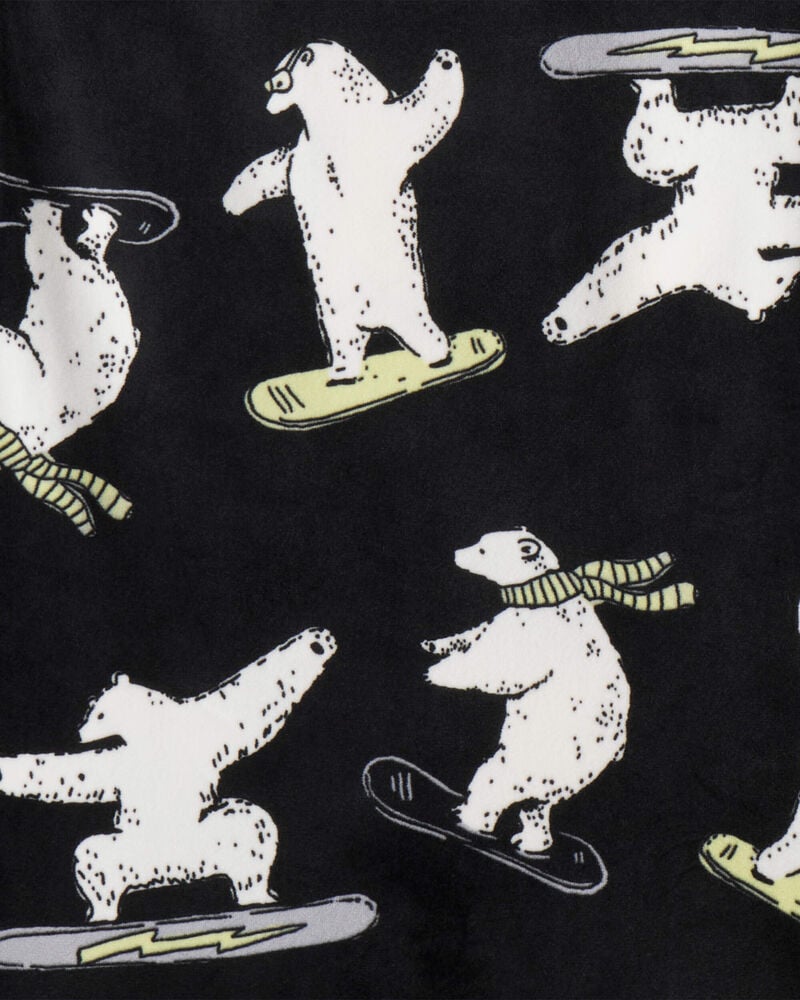 Boys Polar Bear Print Velour Long-Sleeve Loose Fit 2-Piece Pajamas - Black, image 2 of 3 slides