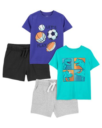 Toddler 4-Piece Graphic Tees & Pull-On Cotton Shorts Set
, 