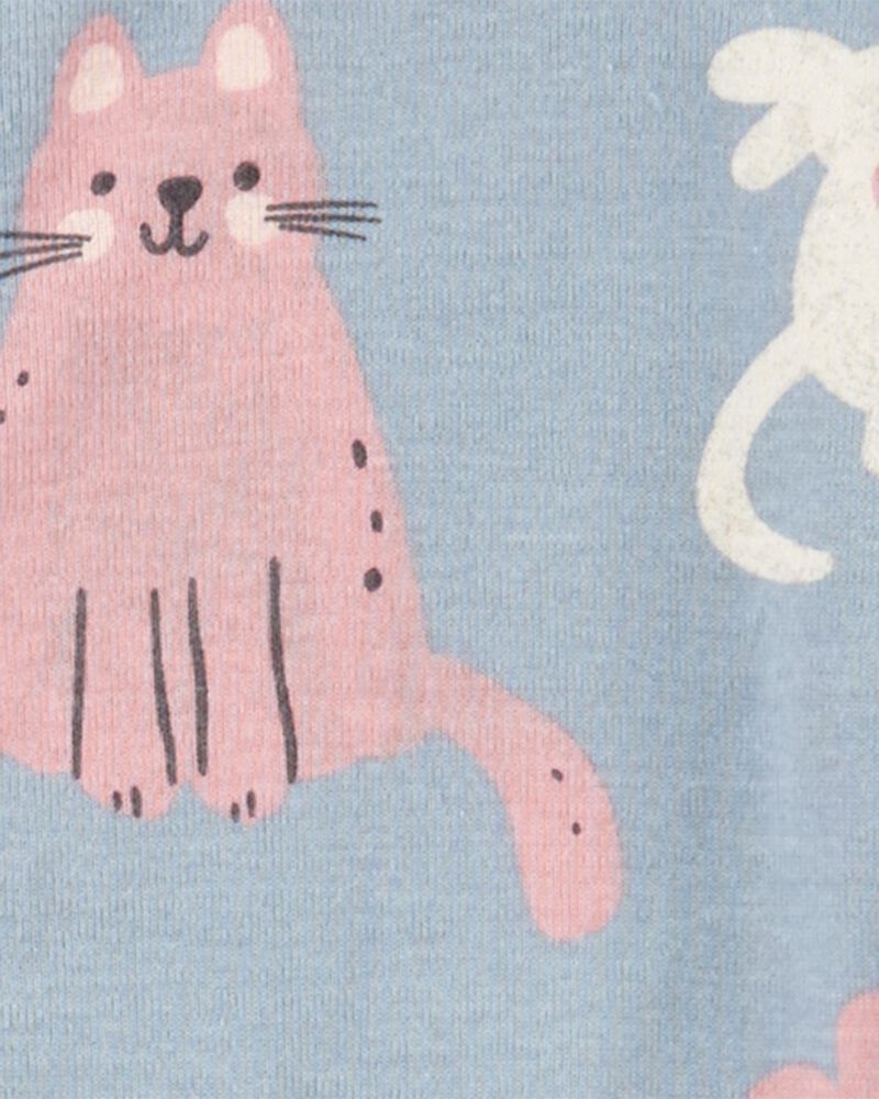 Toddler Girl 1-Piece Cat Print 100% Snug Fit Cotton Footie Pajamas, image 3 of 5 slides