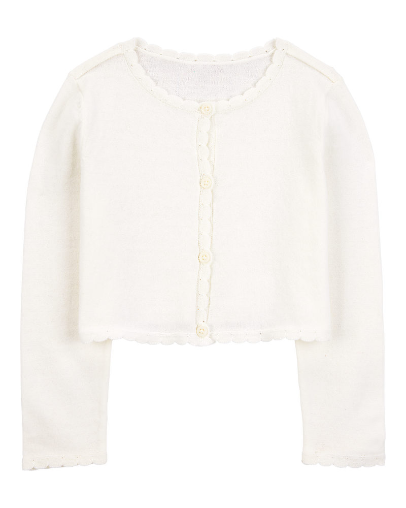 Toddler Girl Scalloped Trim Cardigan Sweater - Ivory, image 1 of 3 slides