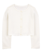 Toddler Girl Scalloped Trim Cardigan Sweater - Ivory, image 1 of 3 slides