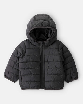 Baby Hooded Puffer Jacket - Black, 