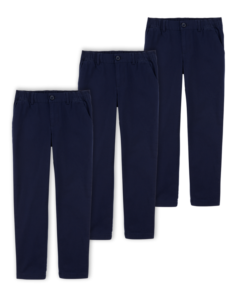 Kid 3-Pack Stretch Chino Uniform Pants - Navy, image 1 of 4 slides