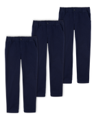 Kid 3-Pack Stretch Chino Uniform Pants - Navy, image 1 of 4 slides