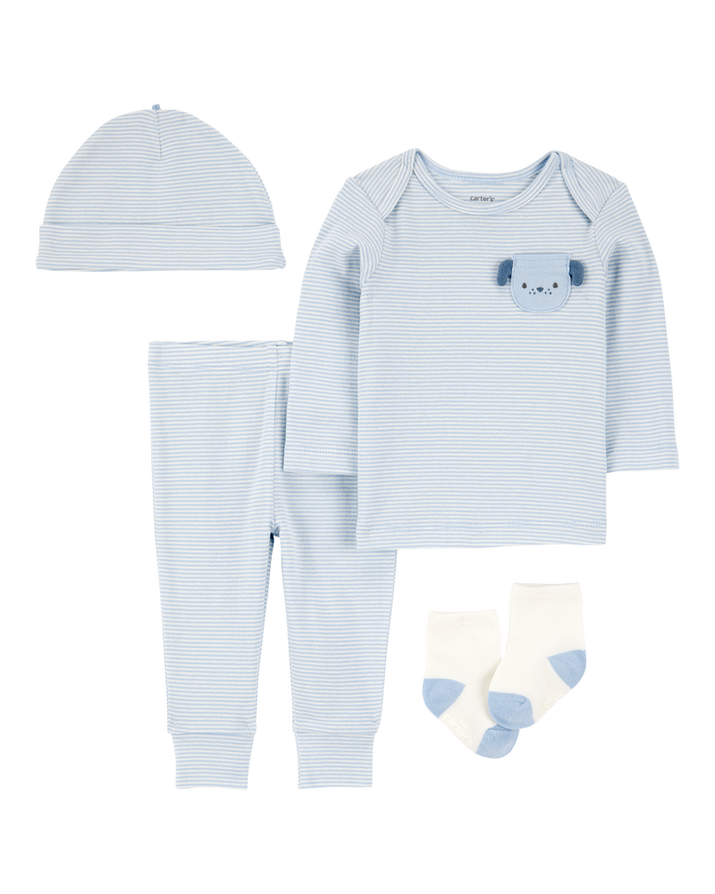 Baby 4-Piece Puppy Print Outfit Set - Blue, image 1 of 5 slides