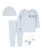 Baby 4-Piece Puppy Print Outfit Set - Blue, image 1 of 5 slides