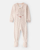 Toddler Girl Deer Print Loose Fit Long-Sleeve 2-Way Zip 1-Piece Pajamas - Brown, image 1 of 4 slides
