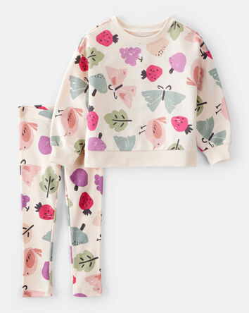 Toddler Girl Butterfly Fruit Print Cotton Long-Sleeve Tee & Pant Set - White, 