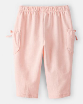 Baby Girl Bow Pocket French Terry Pants - Coral, 