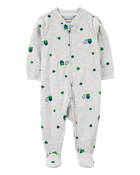 Baby St. Patrick's Day 2-Way Zip Cotton Sleep & Play Pajamas - Grey, image 1 of 3 slides