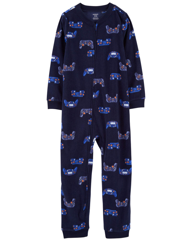 Kid 1-Piece Video Games Fleece Footless Pajamas, image 1 of 3 slides