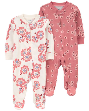 2-Pack Floral 2-Way Zip Cotton Sleep & Plays, 