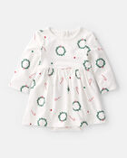 Baby Girl Wreath Print PurelySoft Short-Sleeve Bodysuit Dress - White, image 1 of 5 slides