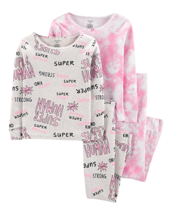 Kid 4-Piece Tie-Dye 100% Snug Fit Cotton Pajamas, 