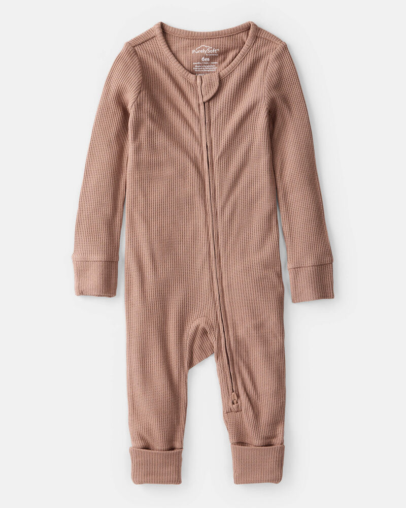 Baby Solid PurelySoft Long-Sleeve 2-Way Zip Sleep & Play Pajamas - Brown, image 1 of 8 slides