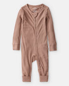 Baby Solid PurelySoft Long-Sleeve 2-Way Zip Sleep & Play Pajamas - Brown, image 1 of 8 slides