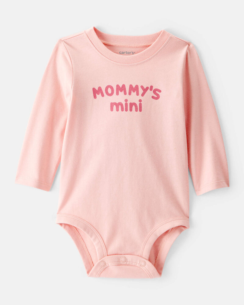 Baby Girl Cotton Long-Sleeve Graphic Bodysuit - Pink, image 1 of 3 slides