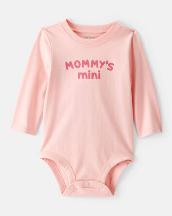 Baby Girl Cotton Long-Sleeve Graphic Bodysuit - Pink, 