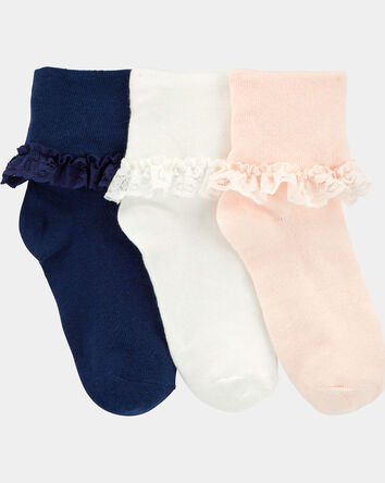 Girls 3-Pack Lace Cuff Socks, 