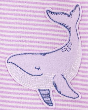Baby Whale Striped Snug Fit Cotton Footless 1-Piece Pajamas - Purple, 