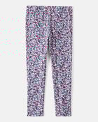 Girls Floral Cotton Pull-On Stretch Leggings - Purple, image 1 of 4 slides