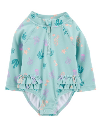 Baby Girl 1-Piece Coral Print Rashguard, 