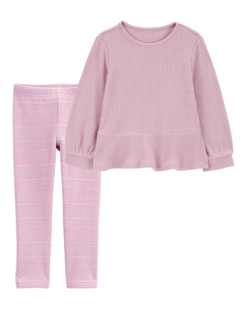 Toddler 2-Piece Waffle Knit Thermal Peplum Top & Leggings Set, image 1 of 9 slides