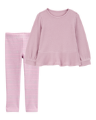 Toddler 2-Piece Waffle Knit Thermal Peplum Top & Leggings Set, image 1 of 9 slides