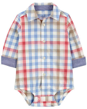 Plaid Long-Sleeve Bodysuit - Plaid, 