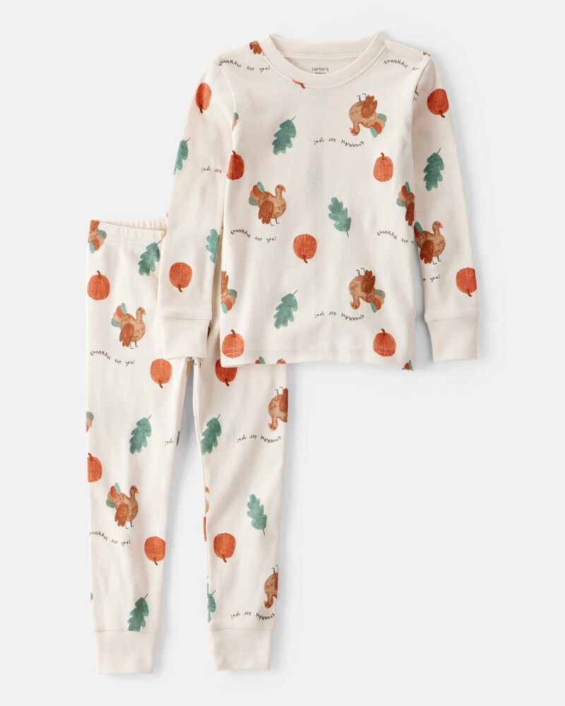 Baby Thanksgiving Print 100% Cotton Long-Sleeve 2-Piece Pajamas - White, image 1 of 3 slides