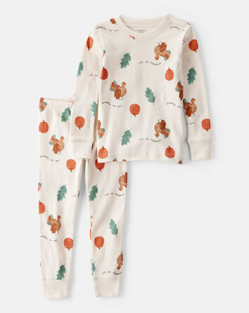 Baby Thanksgiving Print 100% Cotton Long-Sleeve 2-Piece Pajamas - White, 