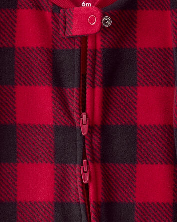 Baby Plaid Print Reindeer Christmas Loose Fit Long-Sleeve Sleep & Play Pajamas - Red, 