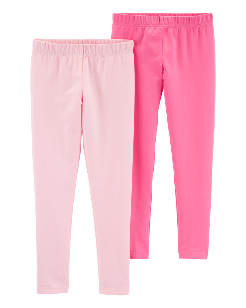 Kid 2-Pack Pink Cotton Stretch Leggings, image 1 of 4 slides