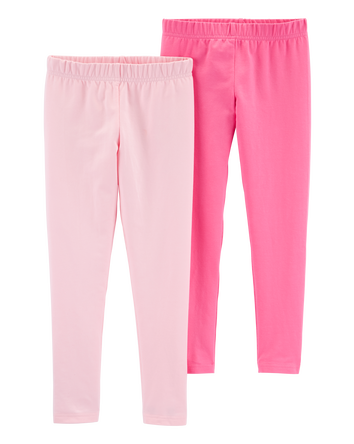 Kid 2-Pack Pink Cotton Stretch Leggings, 
