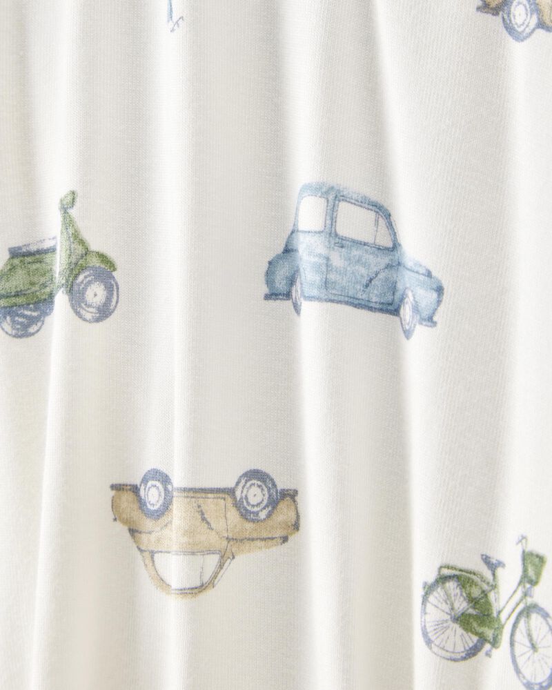 Baby Boy Car Print 2-Way Zip PurelySoft Sleep & Play Pajamas - Ivory, image 3 of 5 slides
