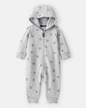 Baby Boy Soccer Quilted Long-Sleeve Hooded Jumpsuit - Black, 