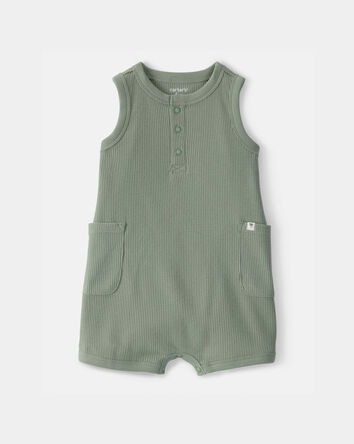 Baby Boy Waffle-Knit Sleeveless Romper - Green, 