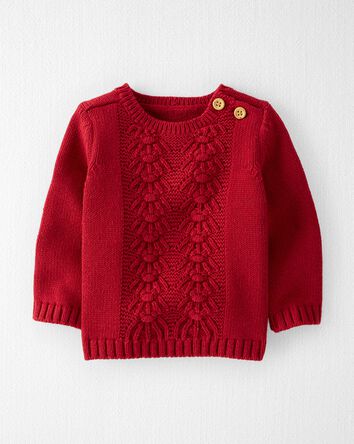 Baby Organic Cotton Cable Knit Sweater in Red, 