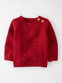Deep Red - Baby Organic Cotton Cable Knit Sweater in Red