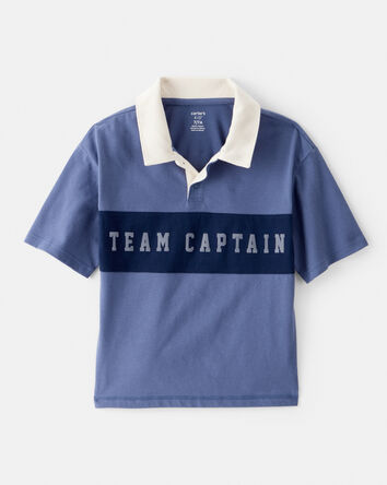 Boys Team Captain Cotton Short-Sleeve Uniform Polo Shirt - Blue, 